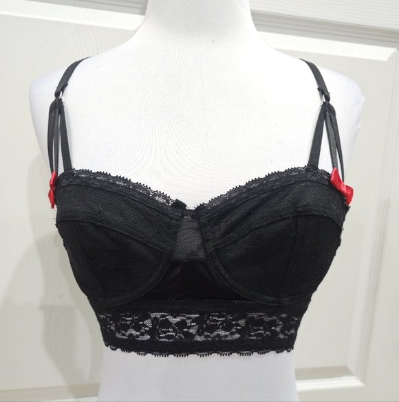 Vintage Hot Topic Goth Morbid Threads Black Lace Strappy Lingerie Bra Bustier S - Picture 8 of 13